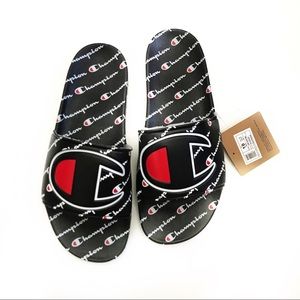 champion big logo monogram slide sandal